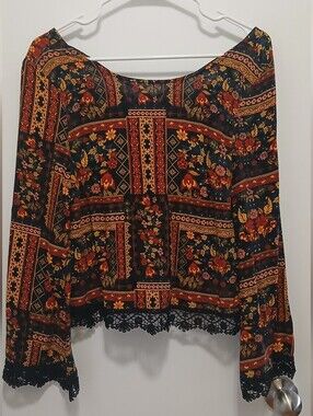 H&M Coachella Black Floral  Crisscross-Back Blouse